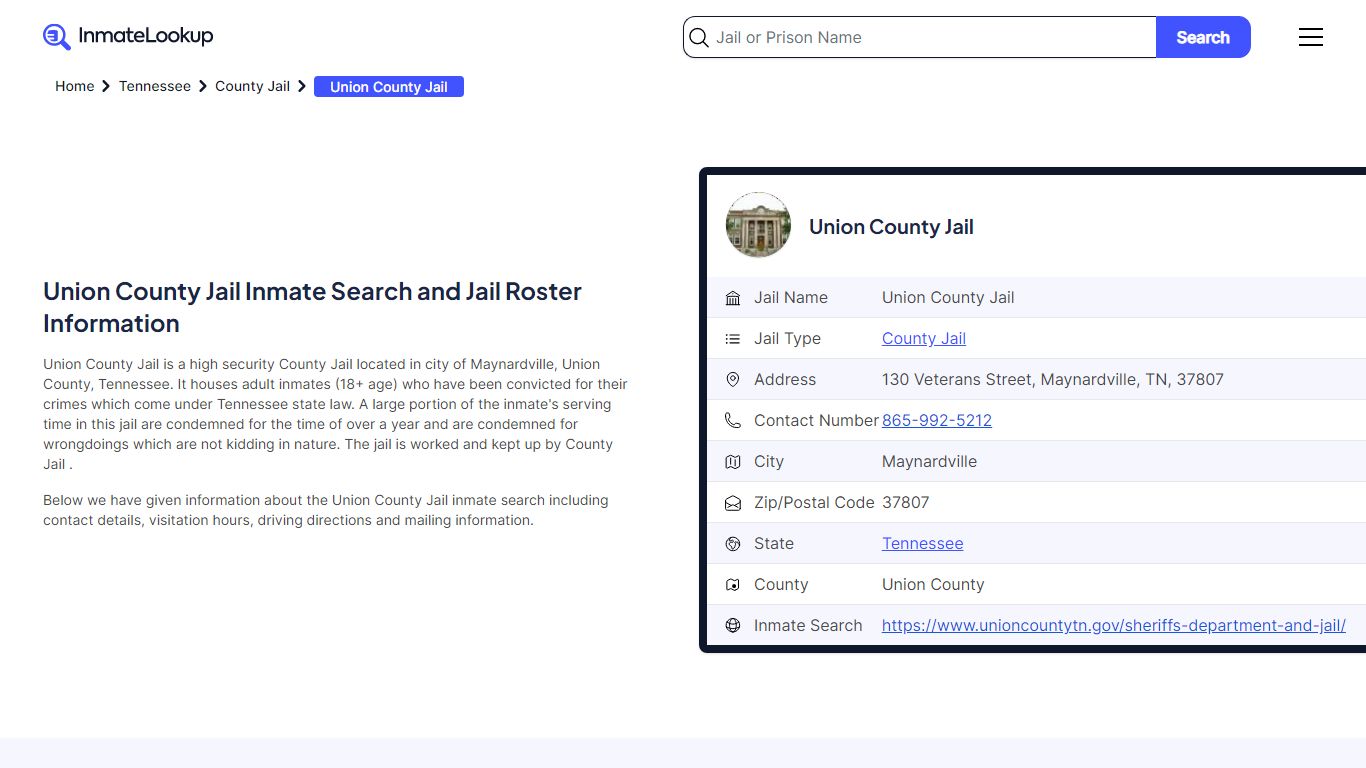 Union County Jail Inmate Search and Jail Roster Information - Inmate Lookup