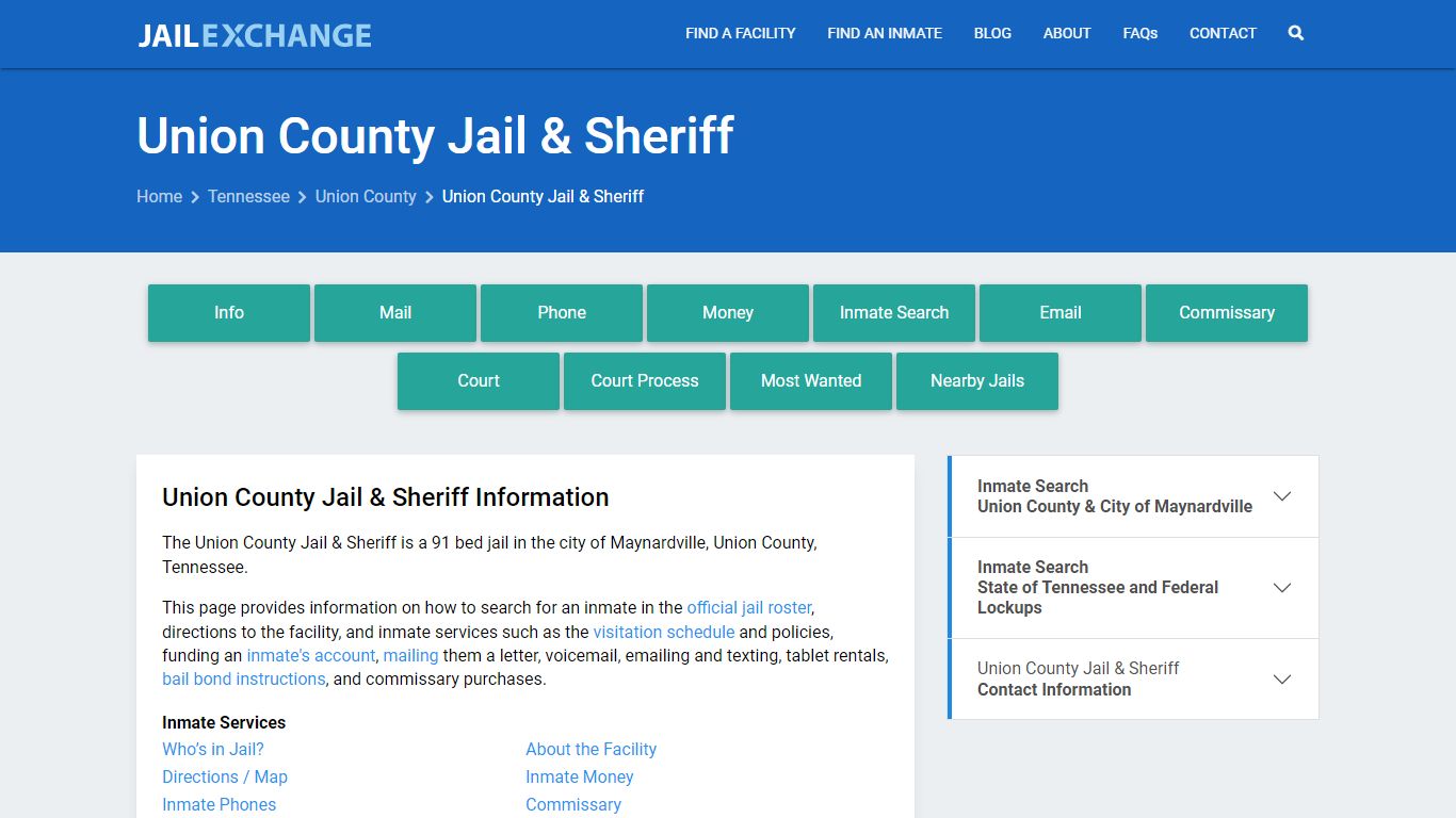Union County Jail & Sheriff, TN Inmate Search, Information